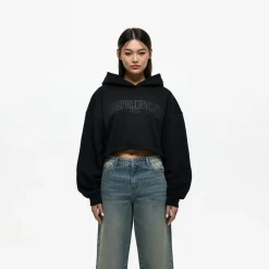Good For Nothing Cropped Hoodie in Black