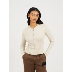 Good For Nothing Ribbed Zip Top Cream in Cream