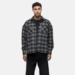 Good For Nothing Wool Check Overshirt Charcoal in Grey