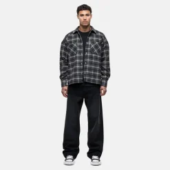 Good For Nothing Wool Check Overshirt Charcoal in Grey
