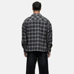 Good For Nothing Wool Check Overshirt Charcoal in Grey