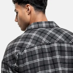 Good For Nothing Wool Check Overshirt Charcoal in Grey