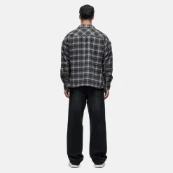 Good For Nothing Wool Check Overshirt Charcoal in Grey