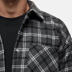 Good For Nothing Wool Check Overshirt Charcoal in Grey