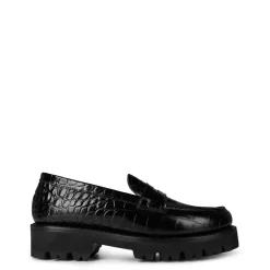 Grenson Penny Loafer Block Heel in Black