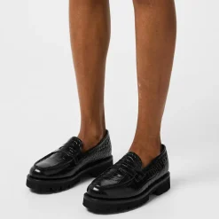 Grenson Penny Loafer Block Heel in Black