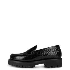 Grenson Penny Loafer Block Heel in Black