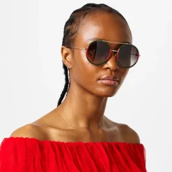 Gucci Stripe Round Pilot Sunglasses in Brown