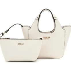 Guess Helina Tote Handbag with Detachable Strap in White