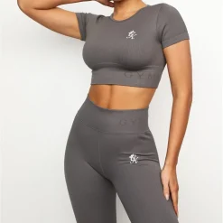Gym King Cropped Slim Fit Crew Neck T-Shirt in Grey