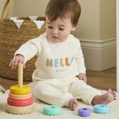 Hello World Baby Unisex Hello Jog Set Beige in Neutral