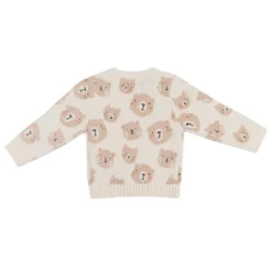 Hello World Bear Crew Neck Long Sleeve Sweater in Cream