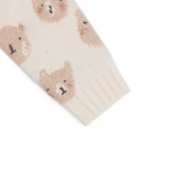 Hello World Bear Crew Neck Long Sleeve Sweater in Cream