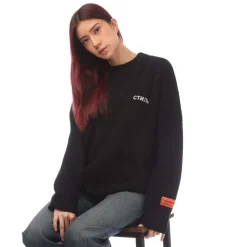 Heron Preston CTNMB Knitted Oversized Crewneck Sweater in Black-White