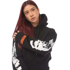Heron Preston Flaming Skull Cropped Hoodie in Black-White
