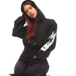 Heron Preston Flaming Skull Cropped Hoodie in Black-White
