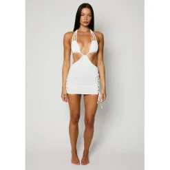 Honeyz Cut Out Halter Neck Mini Bodycon Dress in White