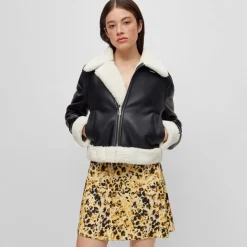 Hugo Adaph-1 Faux Sheepskin Jacket in Black