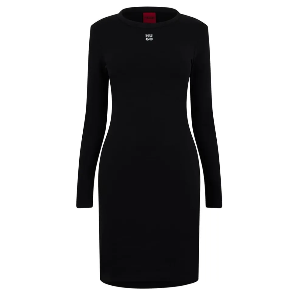 Hugo Crew Neck Knee Bodycon Dress in Black