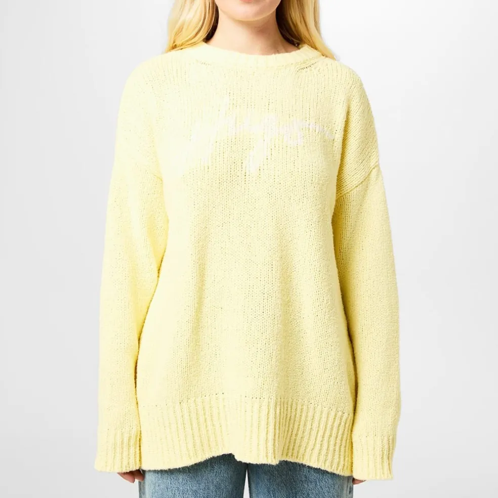 Hugo Crew Neck Lettering Relaxed Fit Sweater in Pink