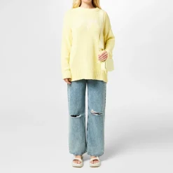 Hugo Crew Neck Lettering Relaxed Fit Sweater in Pink