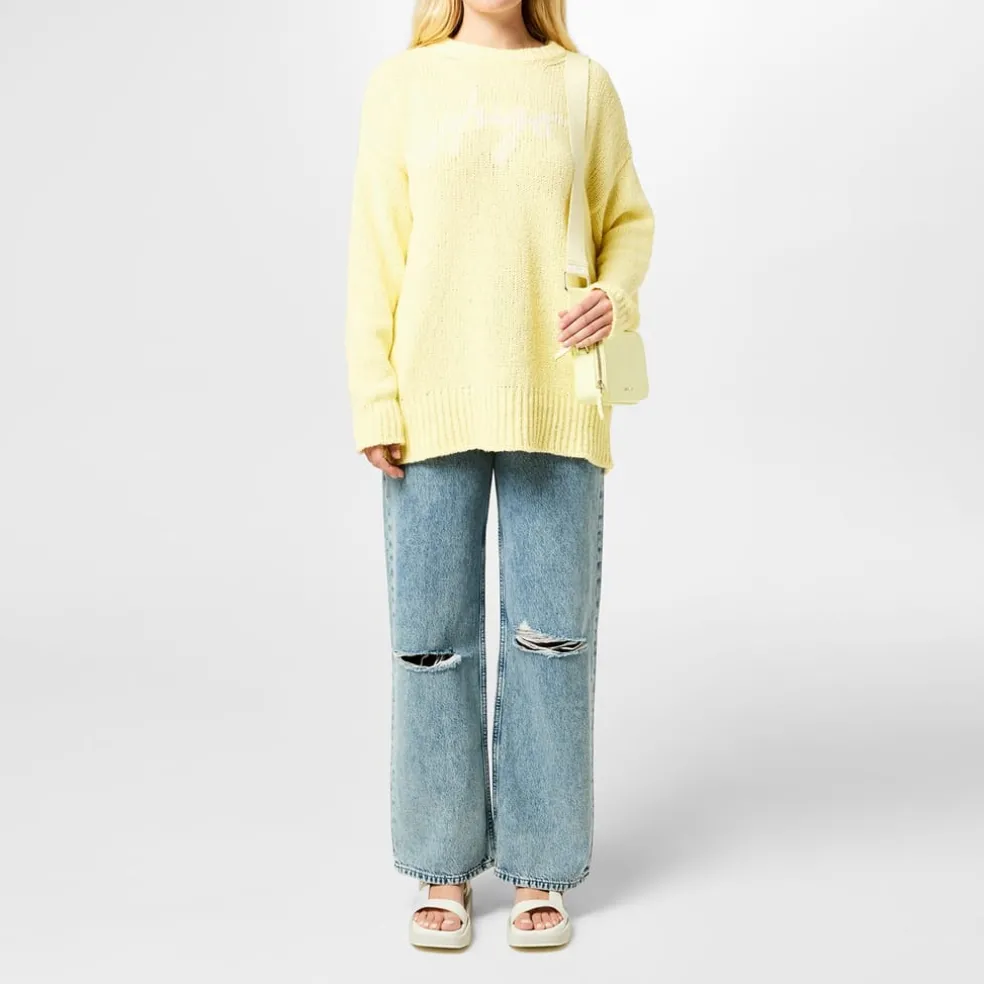 Hugo Crew Neck Lettering Relaxed Fit Sweater in Pink