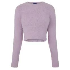 Hugo Cropped Crew Neck Regular Fit Sweater in Purple
