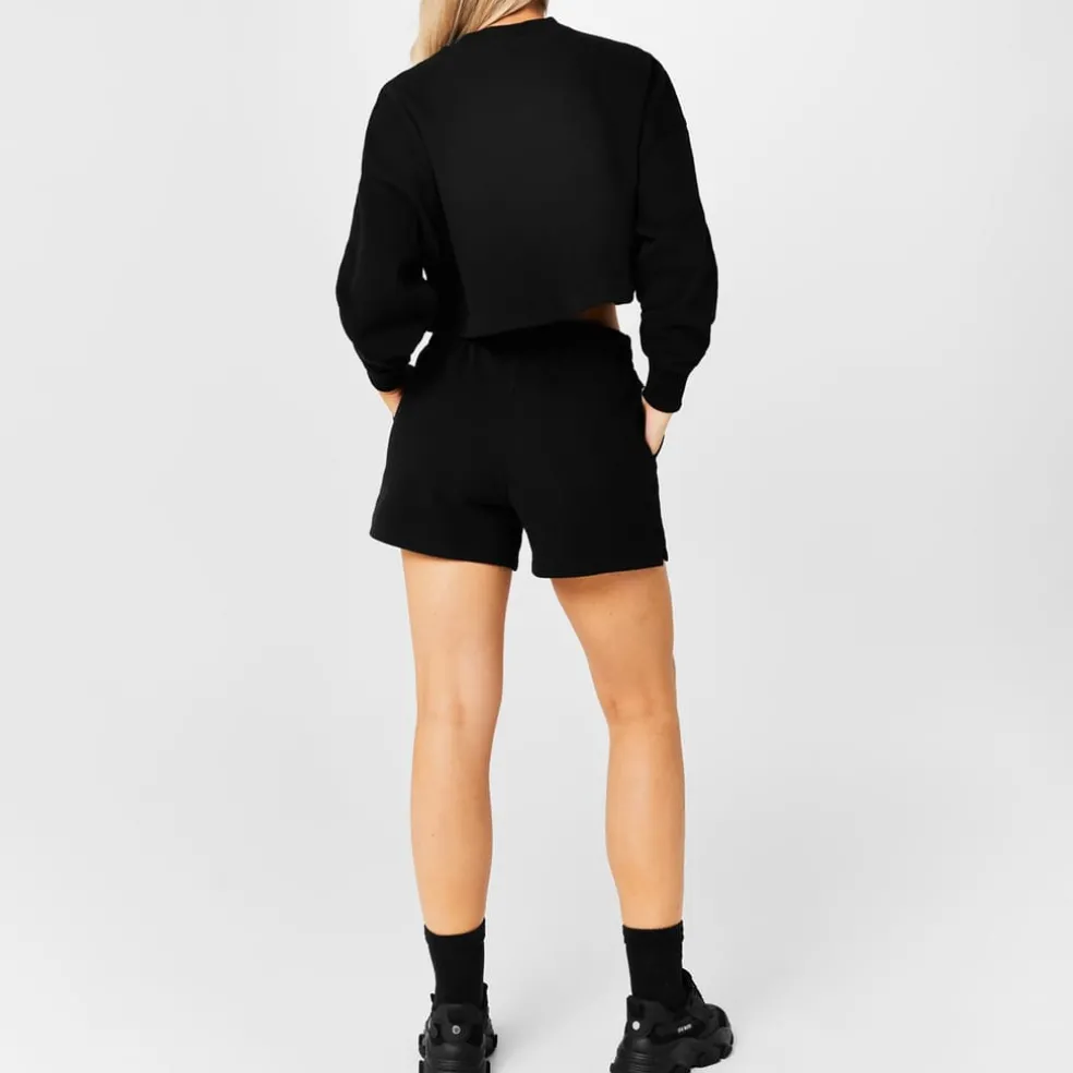 Hugo Cropped Crew Neck Relaxed Fit Sweatshirt in Black