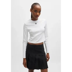 Hugo Cropped Crew Neck Slim Fit T-Shirt in White