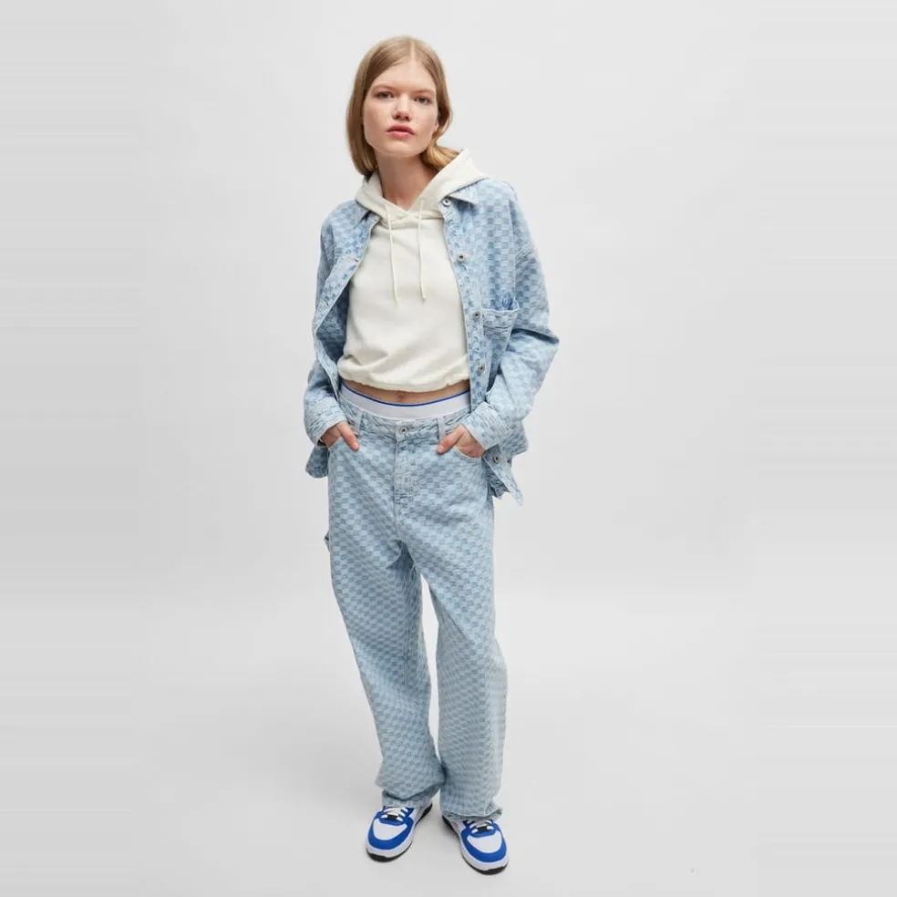 Hugo Cropped Hooded Relaxed Fit Sweatshirt in White