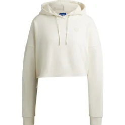 Hugo Cropped Hooded Relaxed Fit Sweatshirt in White