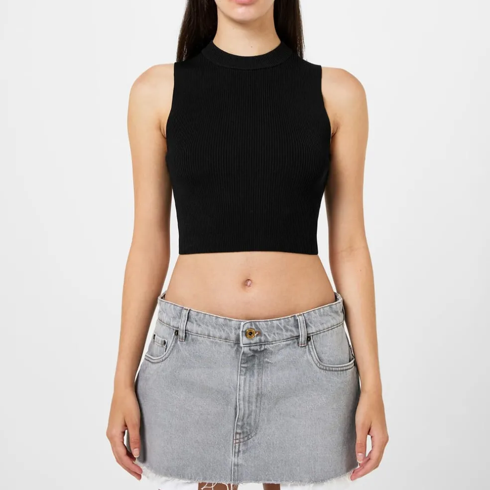 Hugo Cropped Mock Neck Slim Fit Tank in Black