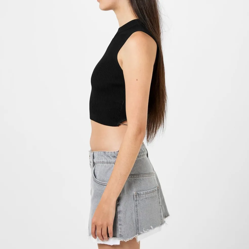 Hugo Cropped Mock Neck Slim Fit Tank in Black