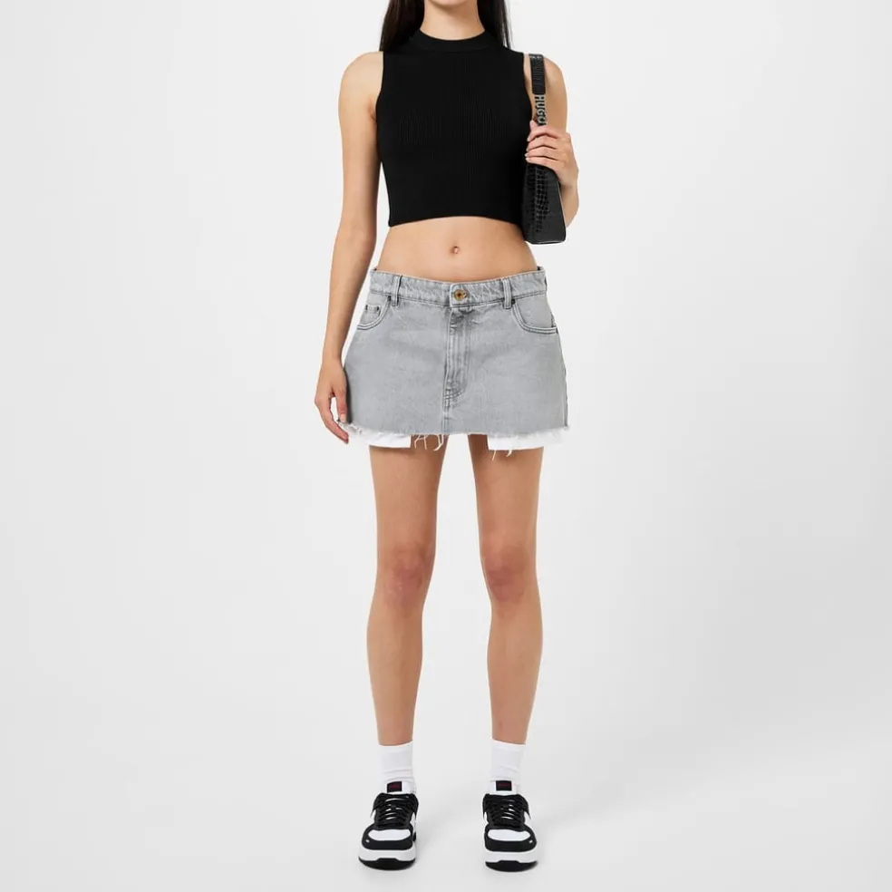 Hugo Cropped Mock Neck Slim Fit Tank in Black