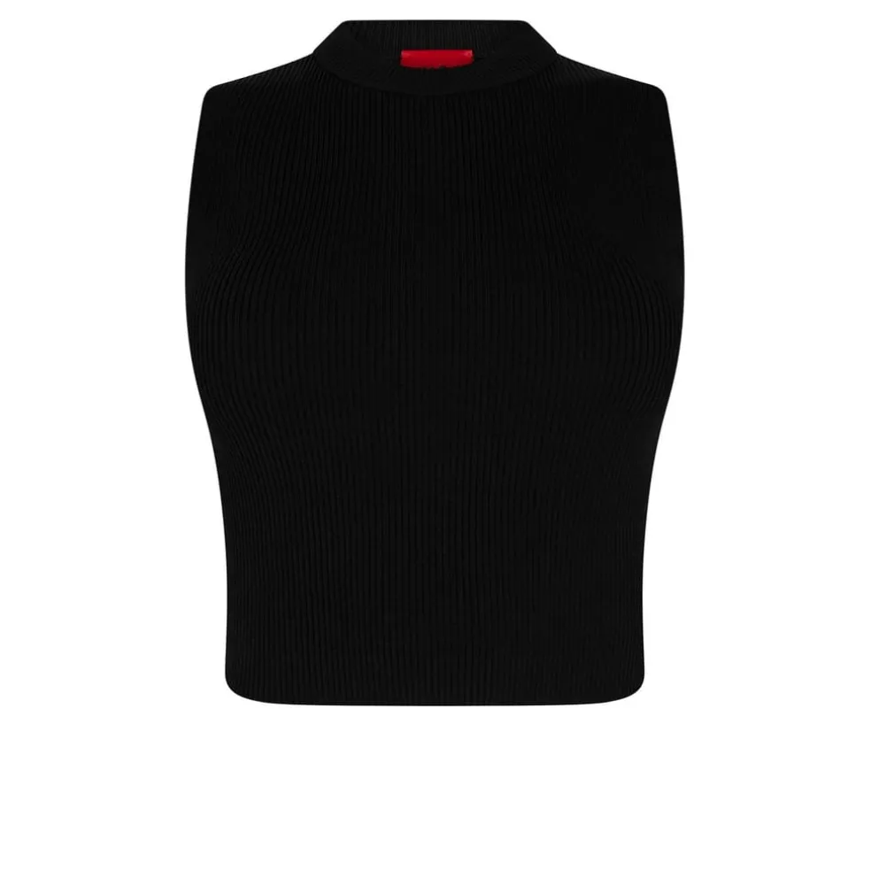 Hugo Cropped Mock Neck Slim Fit Tank in Black