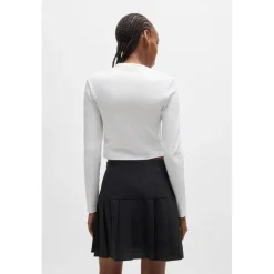 Hugo Cropped Slim Fit Long Sleeve T-Shirt in White