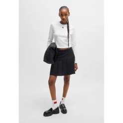 Hugo Cropped Slim Fit Long Sleeve T-Shirt in White