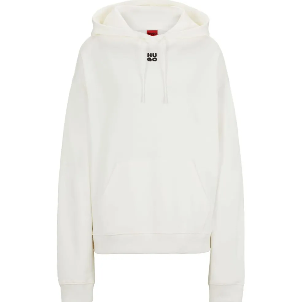 Hugo Delfinia Stacked Logo Embroidery Hoodie in Natural