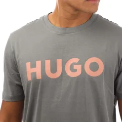 Hugo Dulivio Logo Print T-Shirt in Grey