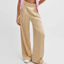 Hugo Haniana-2 Relaxed-Fit Wide-Leg Trousers in Beige