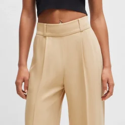 Hugo Haniana-2 Relaxed-Fit Wide-Leg Trousers in Beige