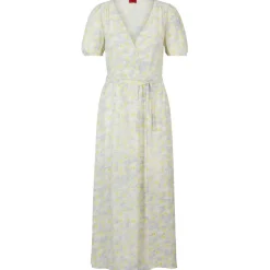Hugo Kikoni-1 Wrap-Front Dress in White yellow