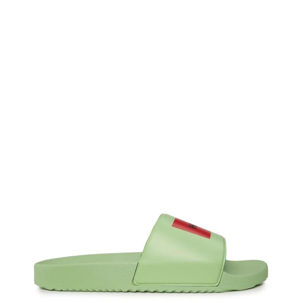 Hugo Logo Slides Mules in Green