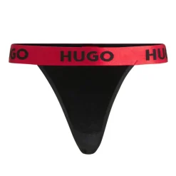Hugo Logo Waistband Stretch-Velvet Thong in Black