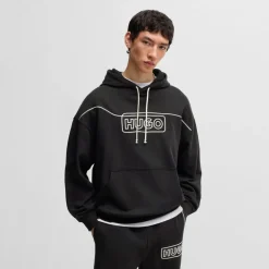 Hugo Noiderhood Chain Stitch Logo Hoodie in Black