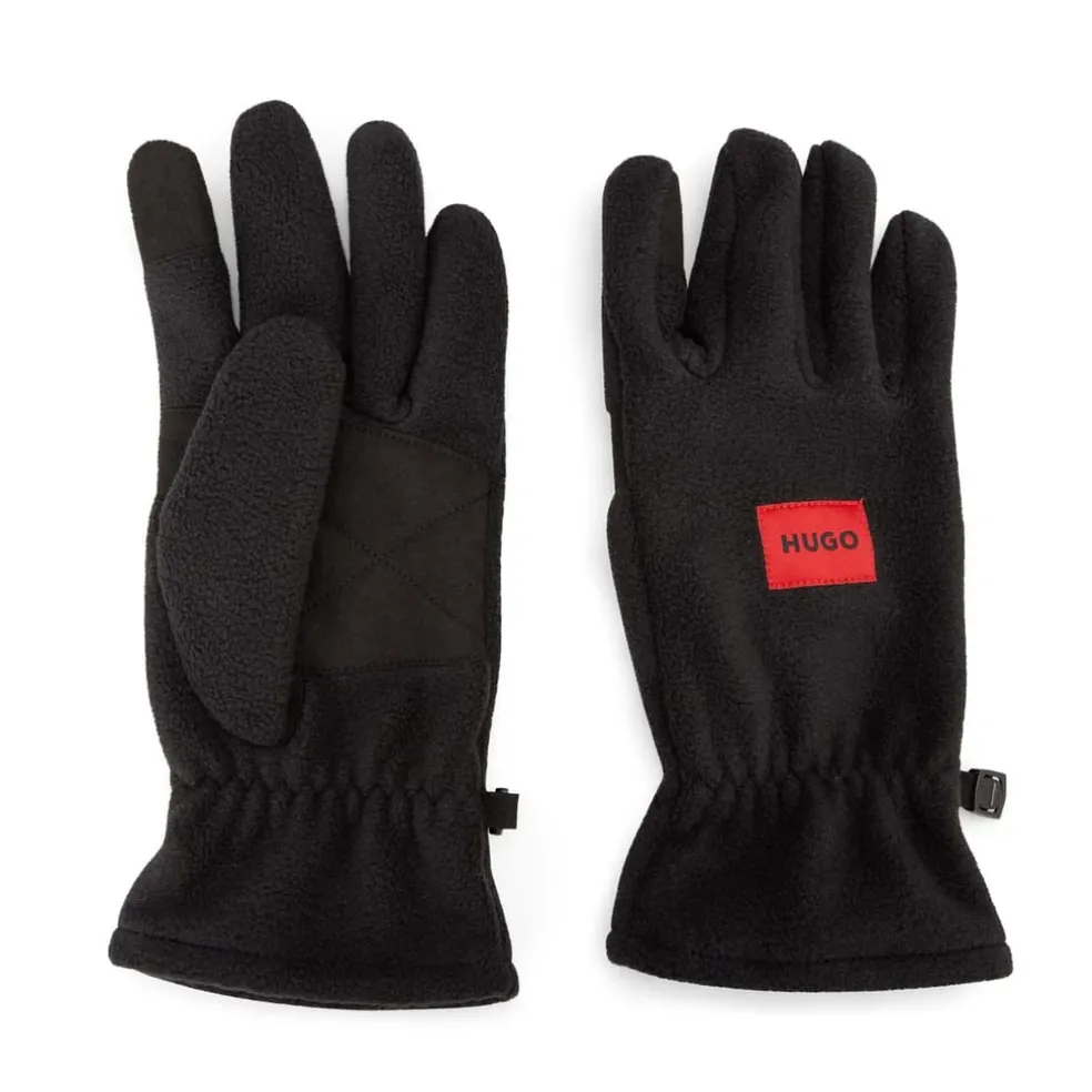 Hugo Red Logo Label Fleece Gloves in Black