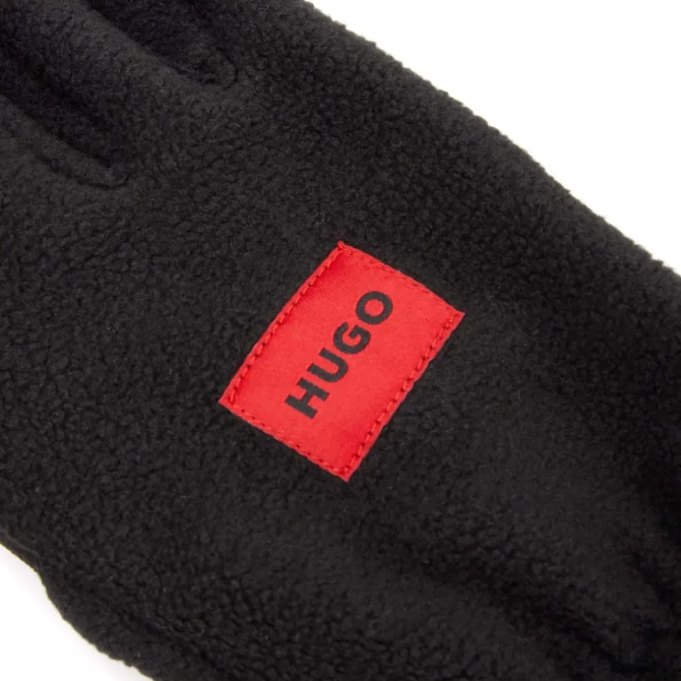Hugo Red Logo Label Fleece Gloves in Black