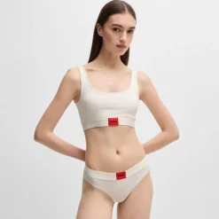 Hugo Red Logo Label Stretch Cotton Bralette in Natural