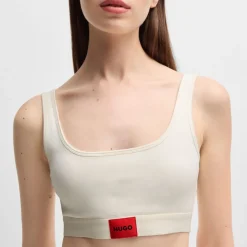 Hugo Red Logo Label Stretch Cotton Bralette in Natural