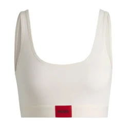 Hugo Red Logo Label Stretch Cotton Bralette in Natural